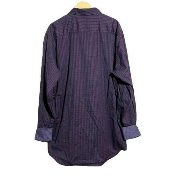 Bugatchi Button Dress Shirt Men Size XL Preppy Flip Cuff Checker Workwear Formal - Picture 2 of 10